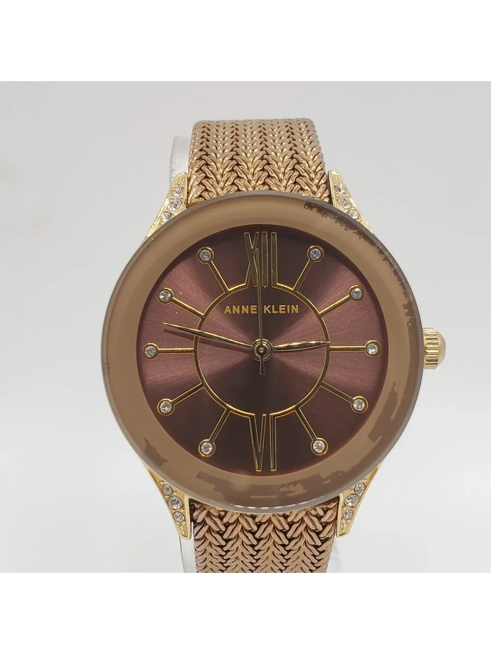 Ann Klein Gold Tone Rhinestone Case Watch Women 30mm New Battery
